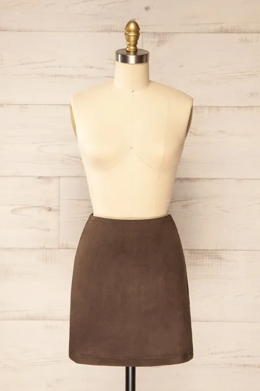 Kassala | Faux Suede Brown Mini Skirt sold by Boutique 1861