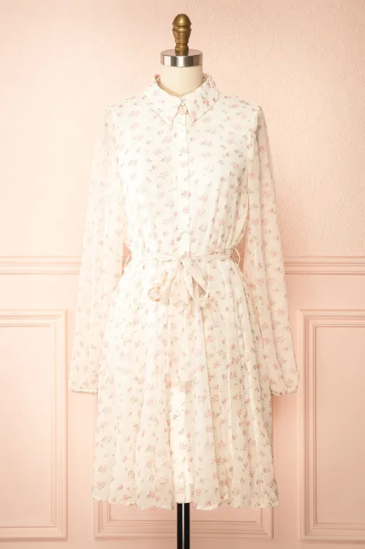 Shellia | Short Floral Chiffon Dress with Belt sold by Boutique 1861