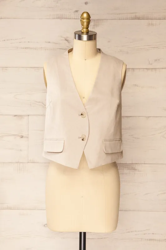 Sinuwa | Sleeveless Light Taupe Blazer sold by Boutique 1861