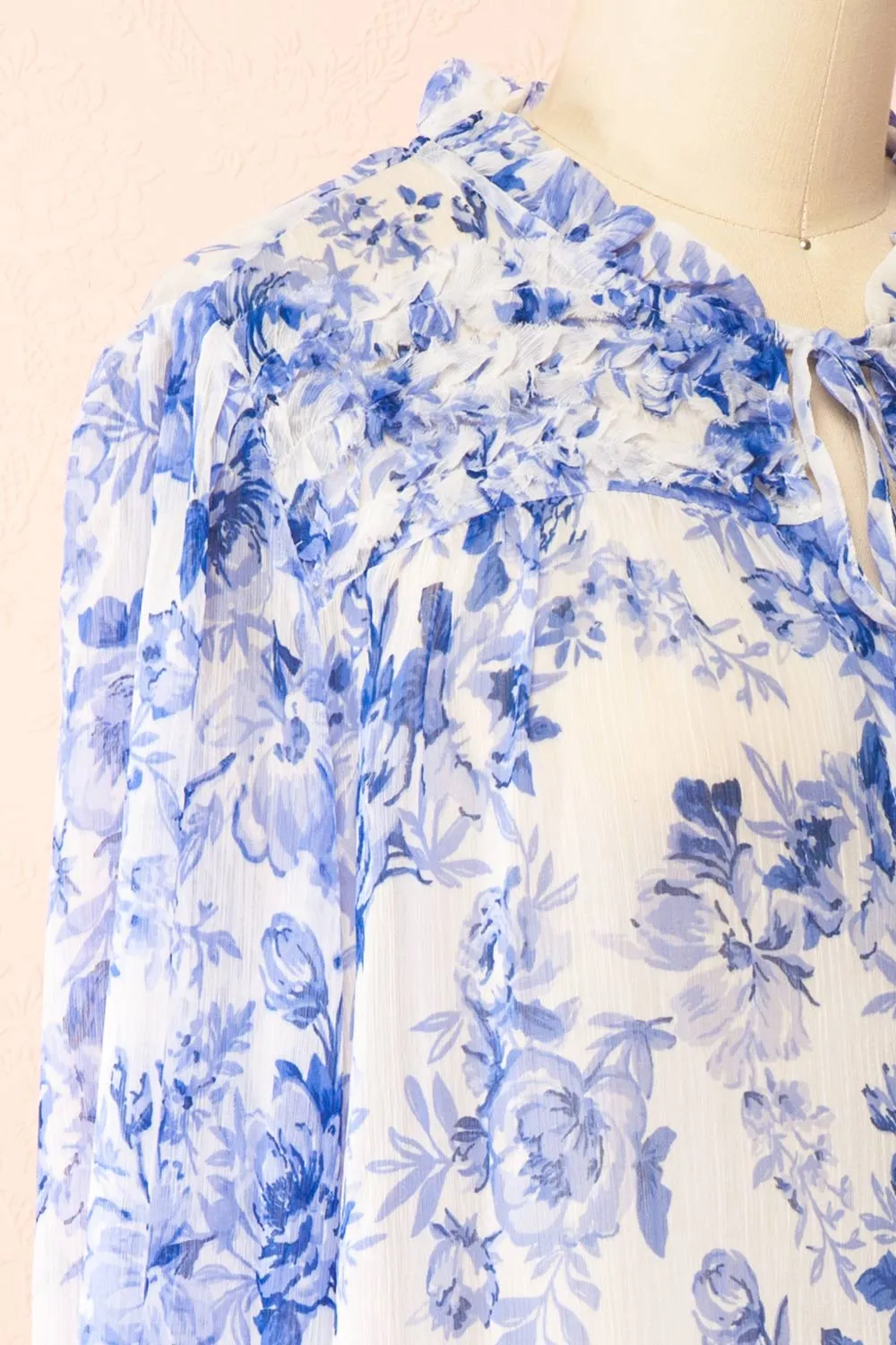 Soranna | Blue Floral Chiffon Blouse with Front Tie sold by Boutique 1861 product image thumbnail 4