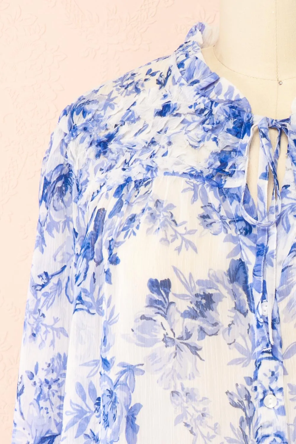 Soranna | Blue Floral Chiffon Blouse with Front Tie sold by Boutique 1861 product image thumbnail 2