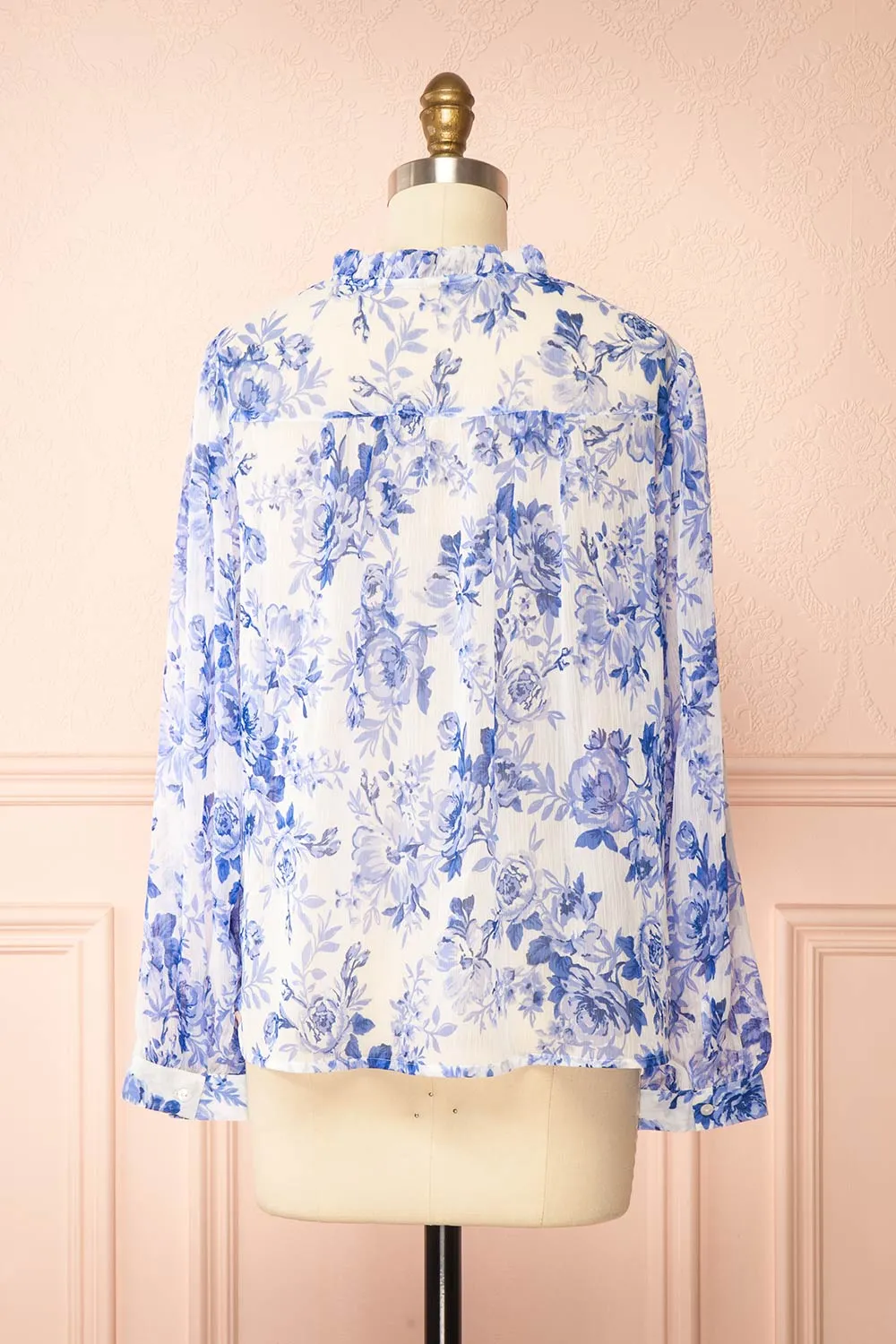 Soranna | Blue Floral Chiffon Blouse with Front Tie sold by Boutique 1861 product image thumbnail 5