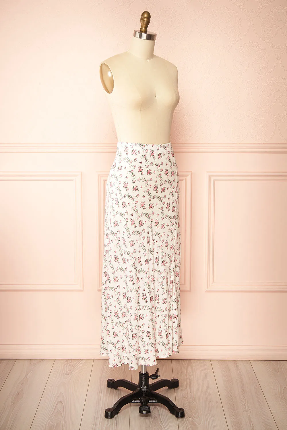 Bithia Pink | Long White Skirt with Floral Pattern sold by Boutique 1861 product image thumbnail 4