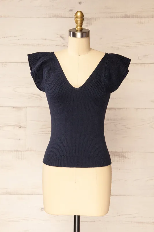 Basrah Navy | Knitted V-Neck Top sold by Boutique 1861