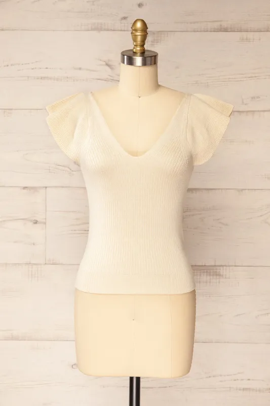 Basrah Beige | Knitted V-Neck Top sold by Boutique 1861