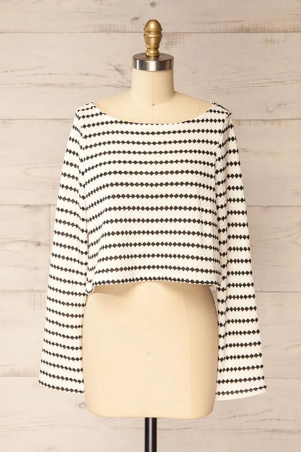 Haumi Ivory | Cropped Diamond-Patterned Knit Top sold by Boutique 1861