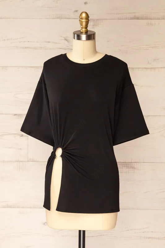 Fushun Black | Pierced T-Shirt w/ Slit sold by Boutique 1861