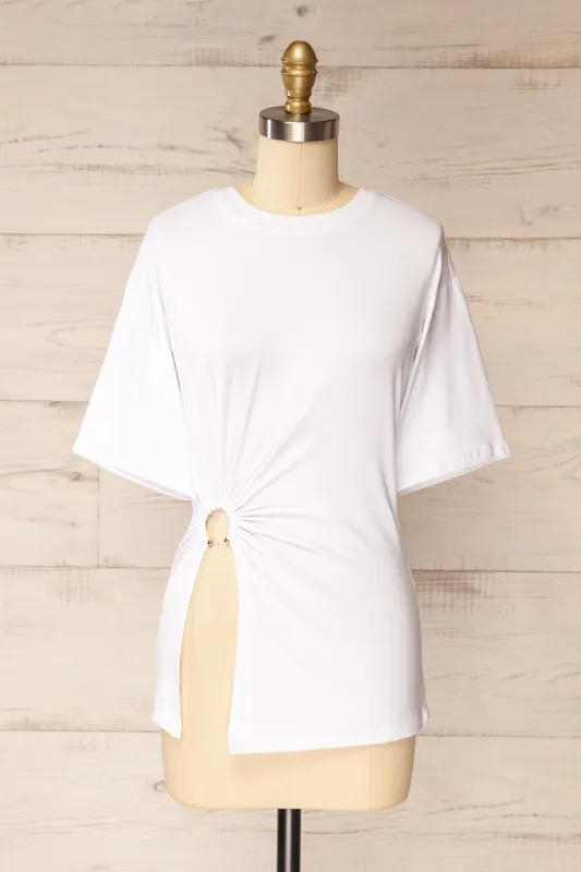 Fushun White | Pierced T-Shirt w/ Slit sold by Boutique 1861