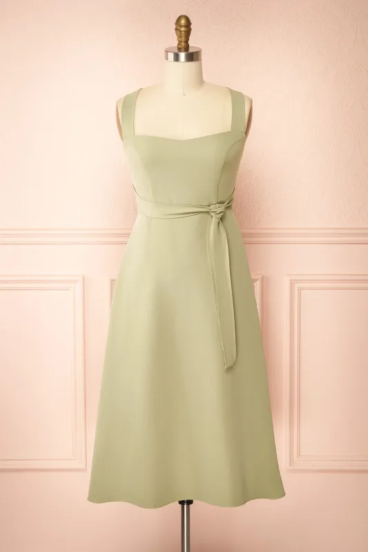 Valentina Sage Midi A-line Dress with Adjustable Straps sold by Boutique 1861