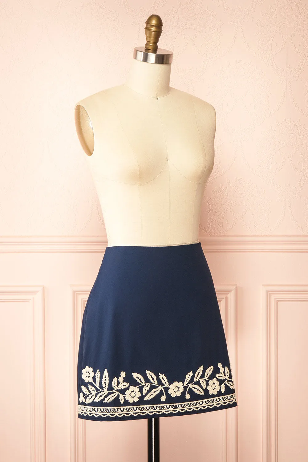 Maryam | Navy A-Line Skirt with Floral Embroidery sold by Boutique 1861 product image thumbnail 4
