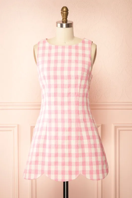 Medina | Short Pink Tweed Gingham Dress with Pockets sold by Boutique 1861