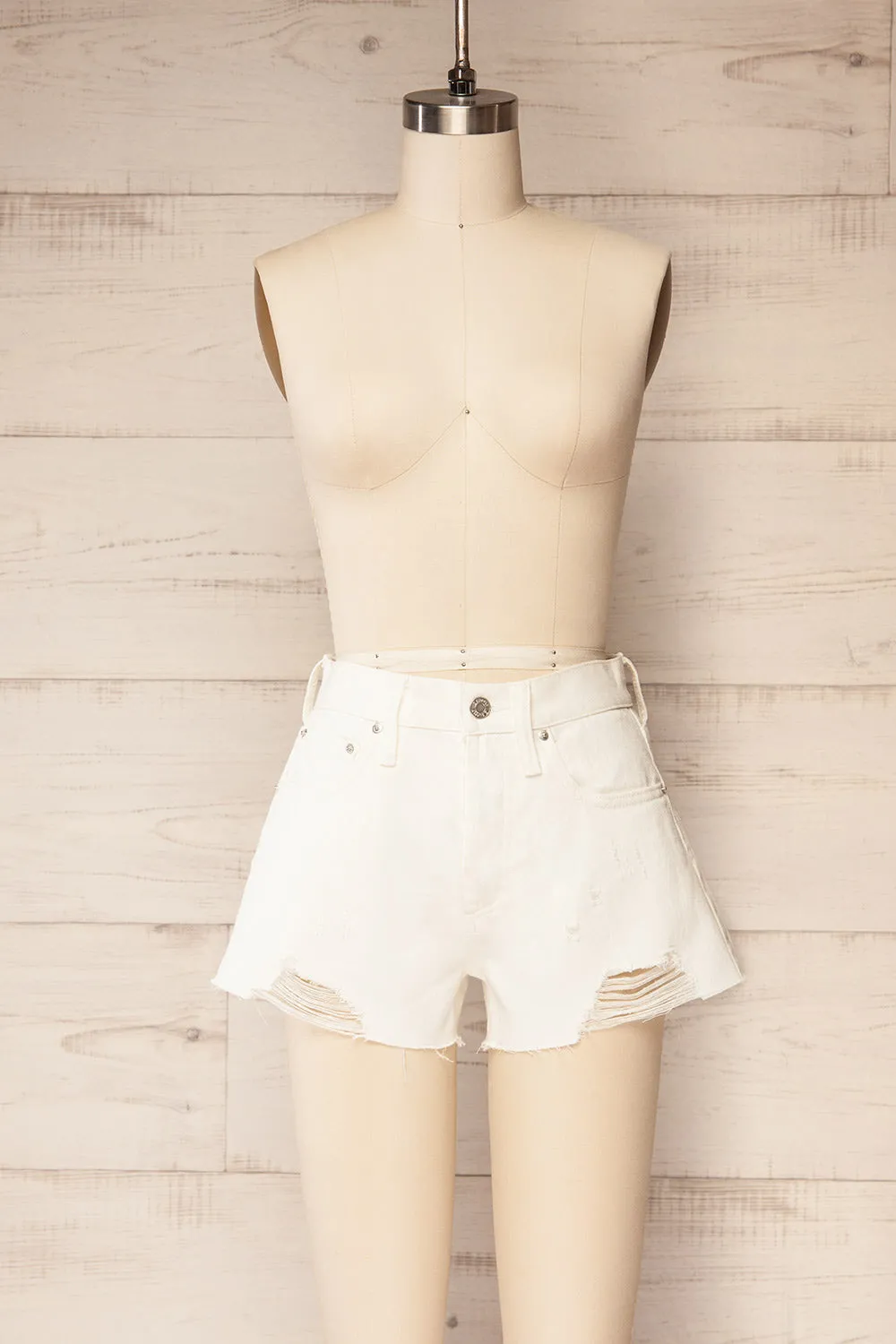 Dugla Ivory | High-Waisted Denim Shorts sold by Boutique 1861