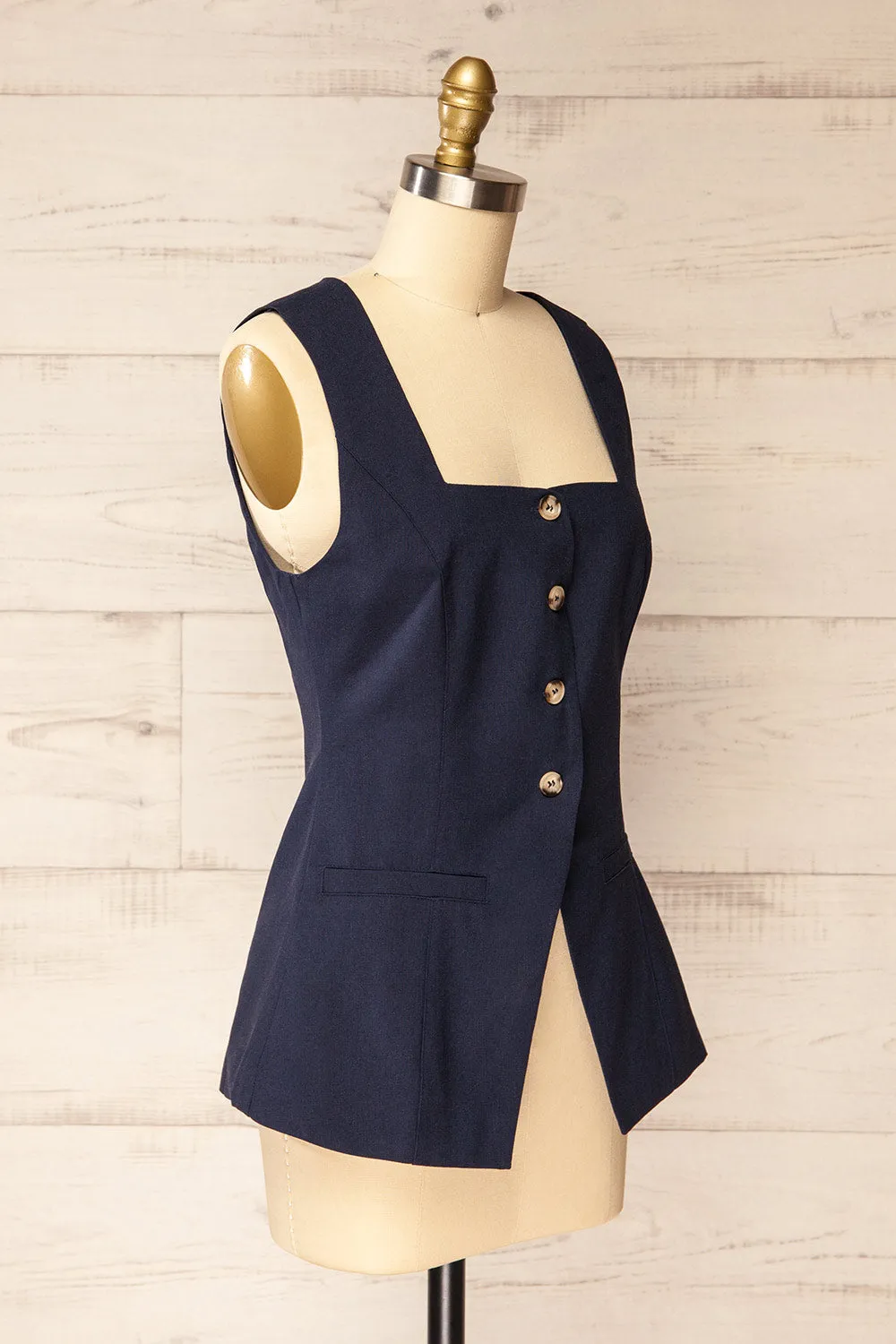 Danda Navy | Longline Button-Down Vest Top sold by Boutique 1861 product image thumbnail 3