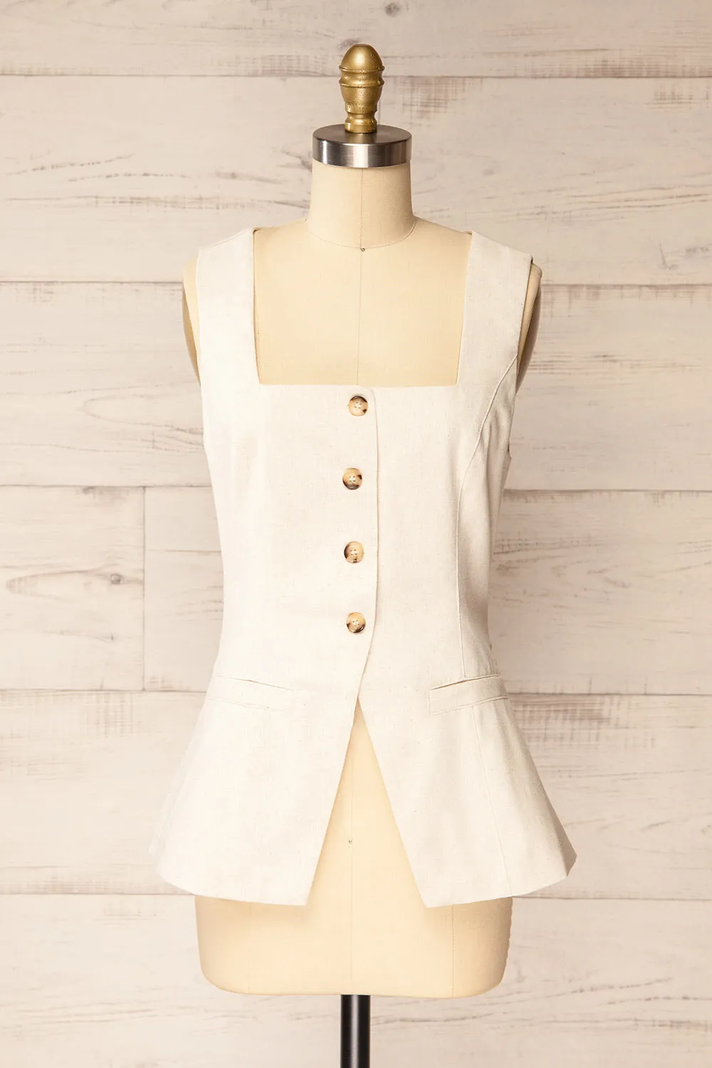 Danda Beige | Longline Button-Down Vest Top sold by Boutique 1861