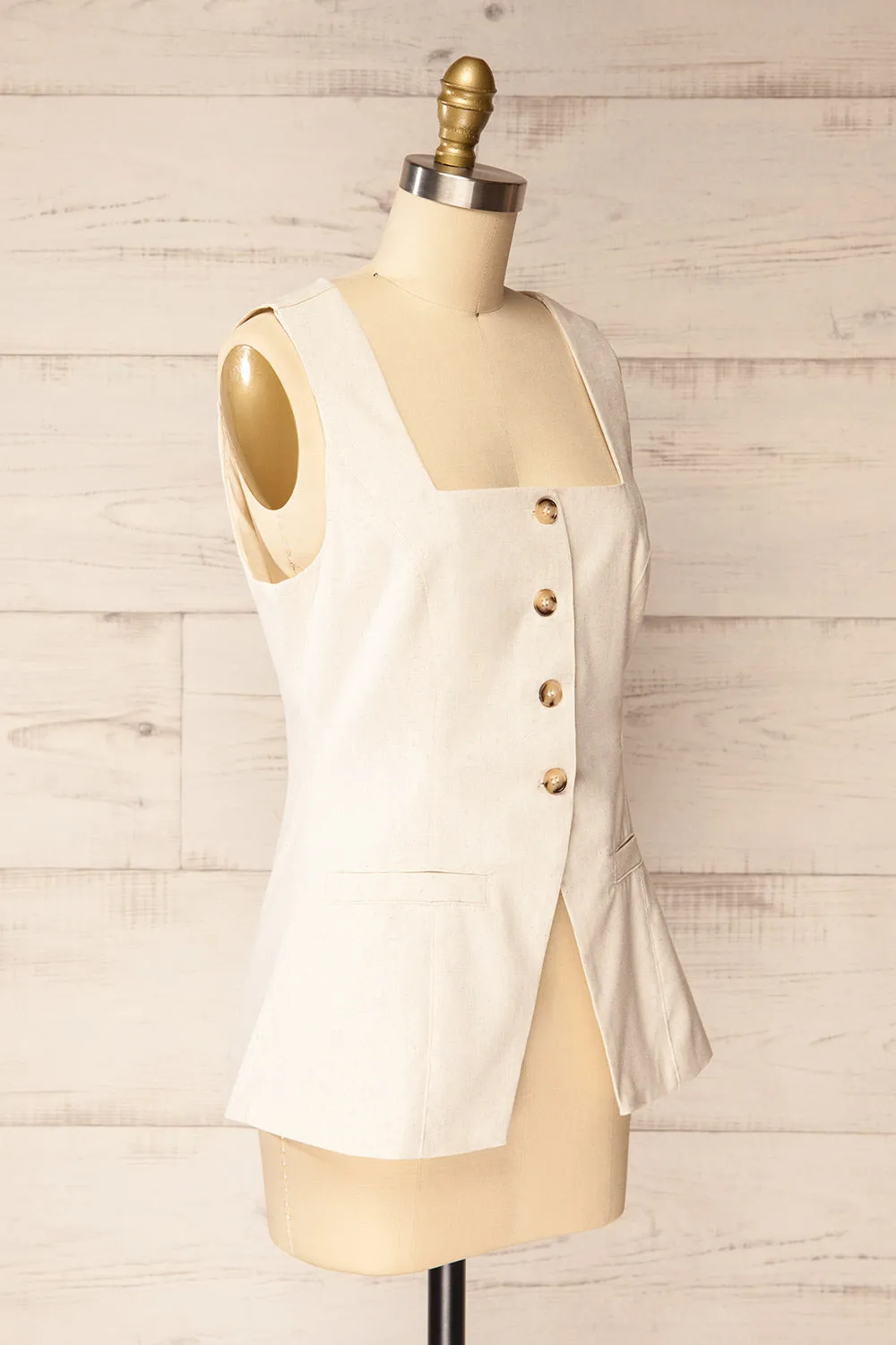 Danda Beige | Longline Button-Down Vest Top sold by Boutique 1861 product image thumbnail 3