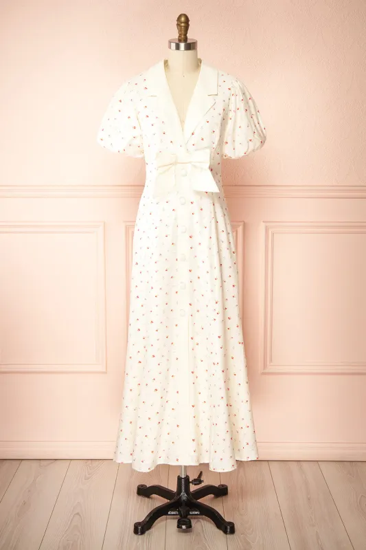 Mayumi | Ivory Floral Maxi Dress with Bow Detail sold by Boutique 1861
