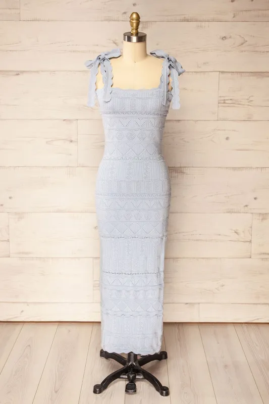 Hebi Blue Long Openwork Knit Dress sold by Boutique 1861