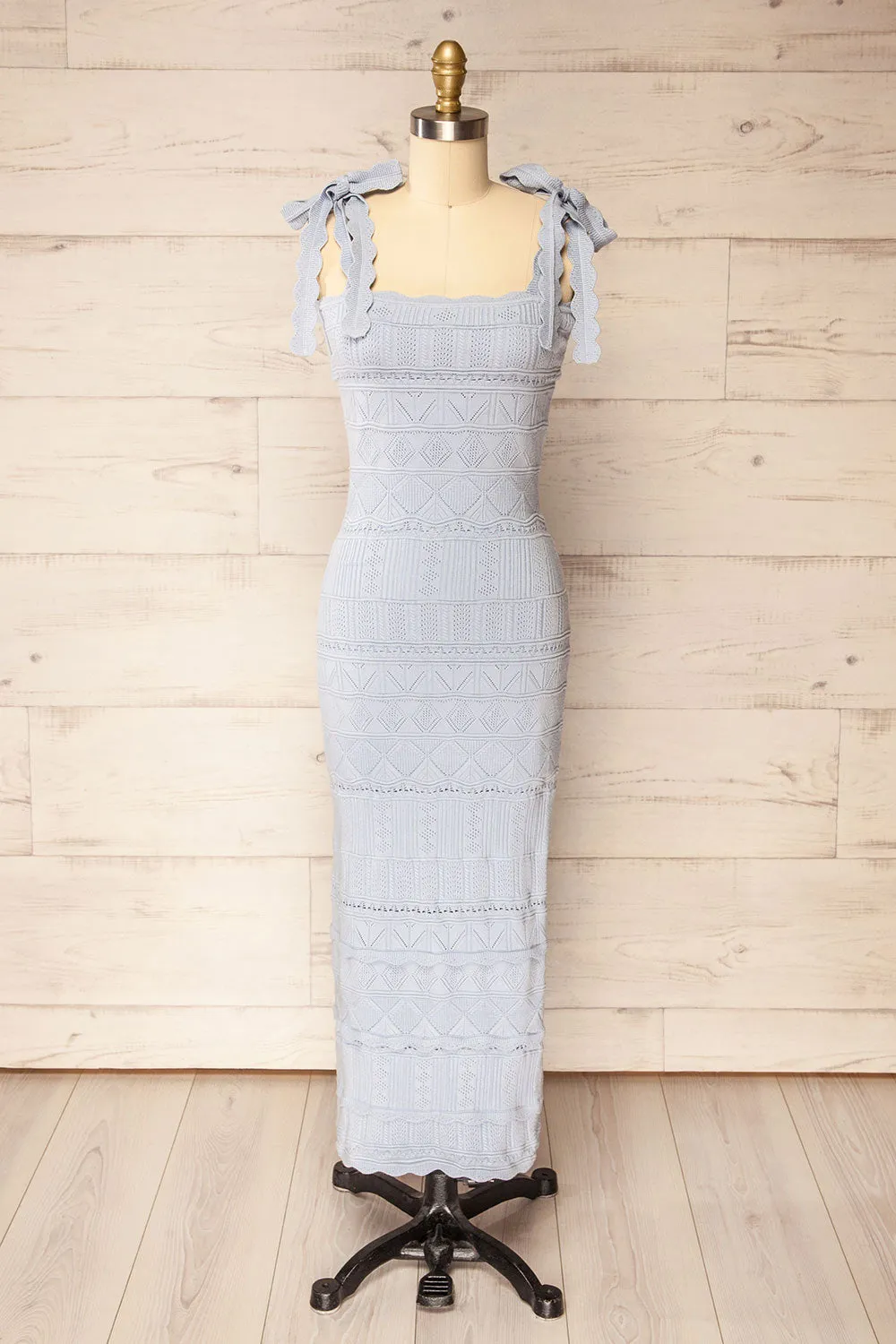 Hebi Blue Long Openwork Knit Dress sold by Boutique 1861
