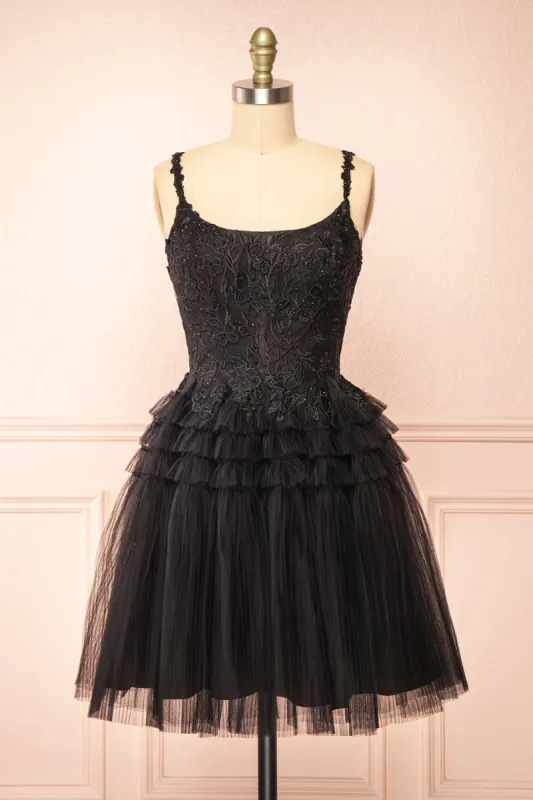 Zarielle | Short Black Tulle Tiered Dress sold by Boutique 1861