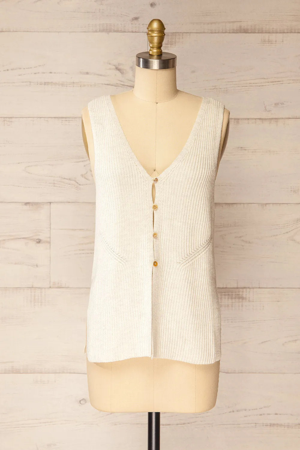 Leuven | Beige Button-Up Knit Tank Top sold by Boutique 1861