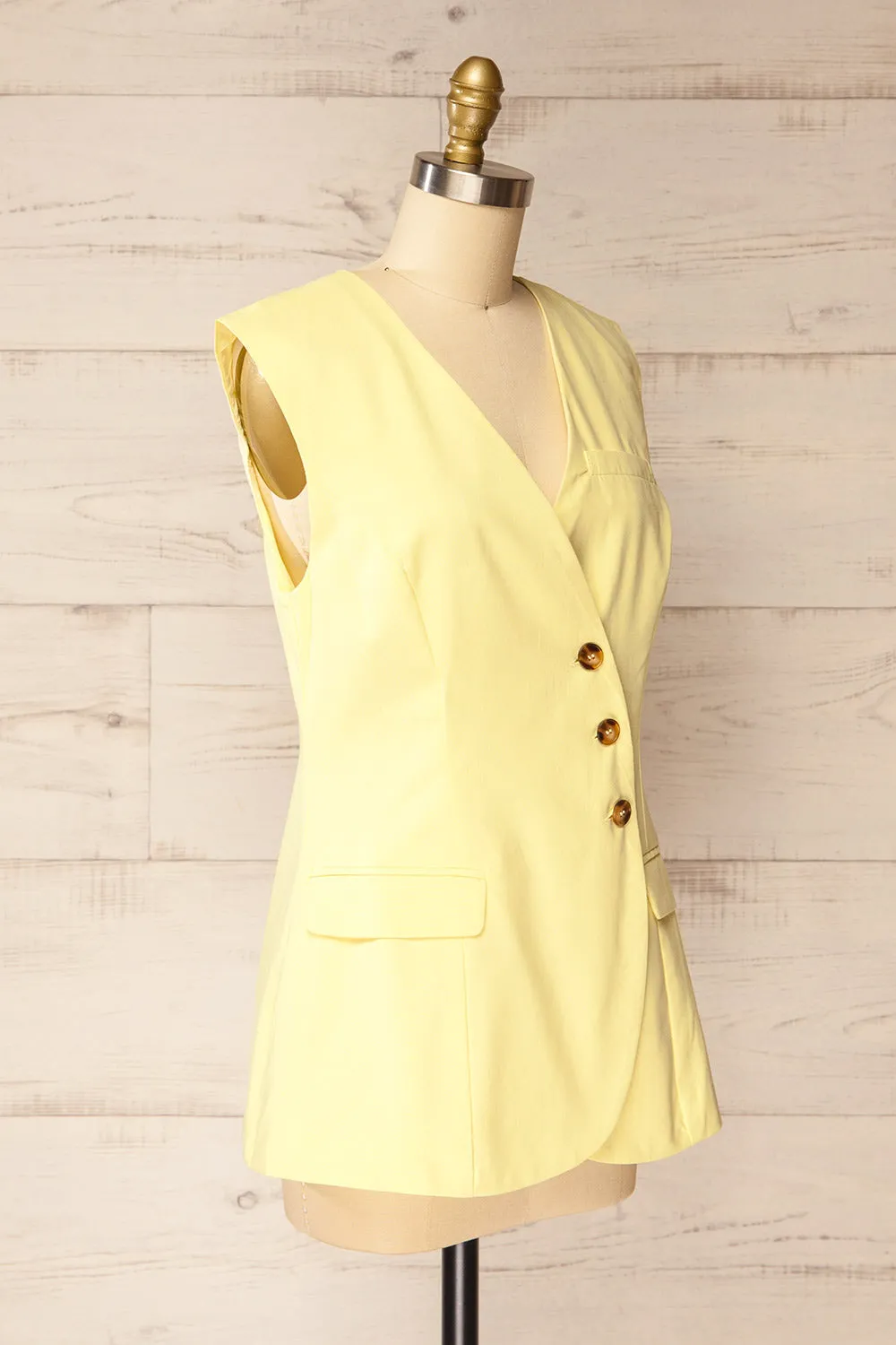 Lwang Light Yellow | Longline Button-Down Vest Top sold by Boutique 1861 product image thumbnail 3