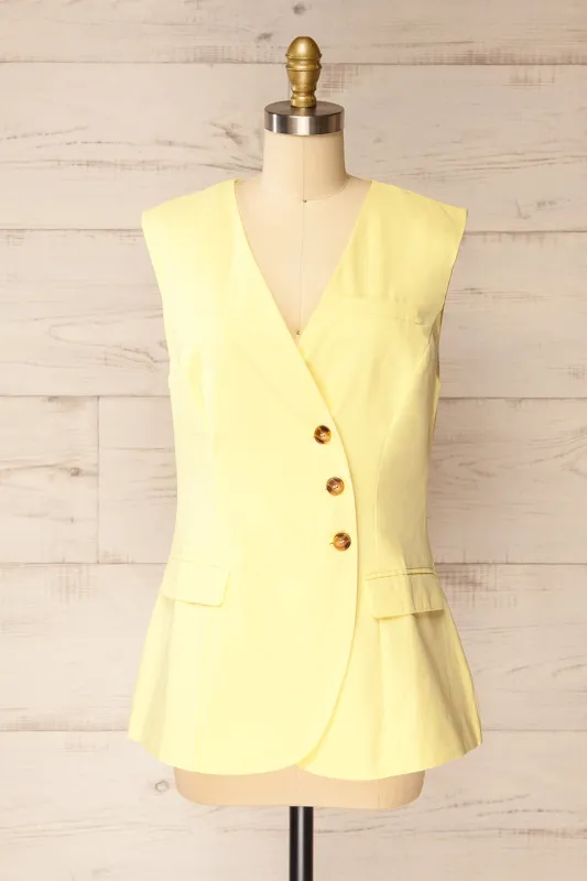 Lwang Light Yellow | Longline Button-Down Vest Top sold by Boutique 1861