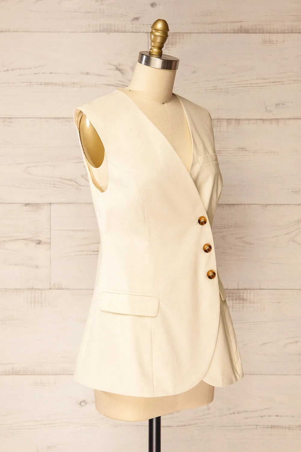 Lwang Beige | Longline Button-Down Vest Top sold by Boutique 1861 product image thumbnail 3