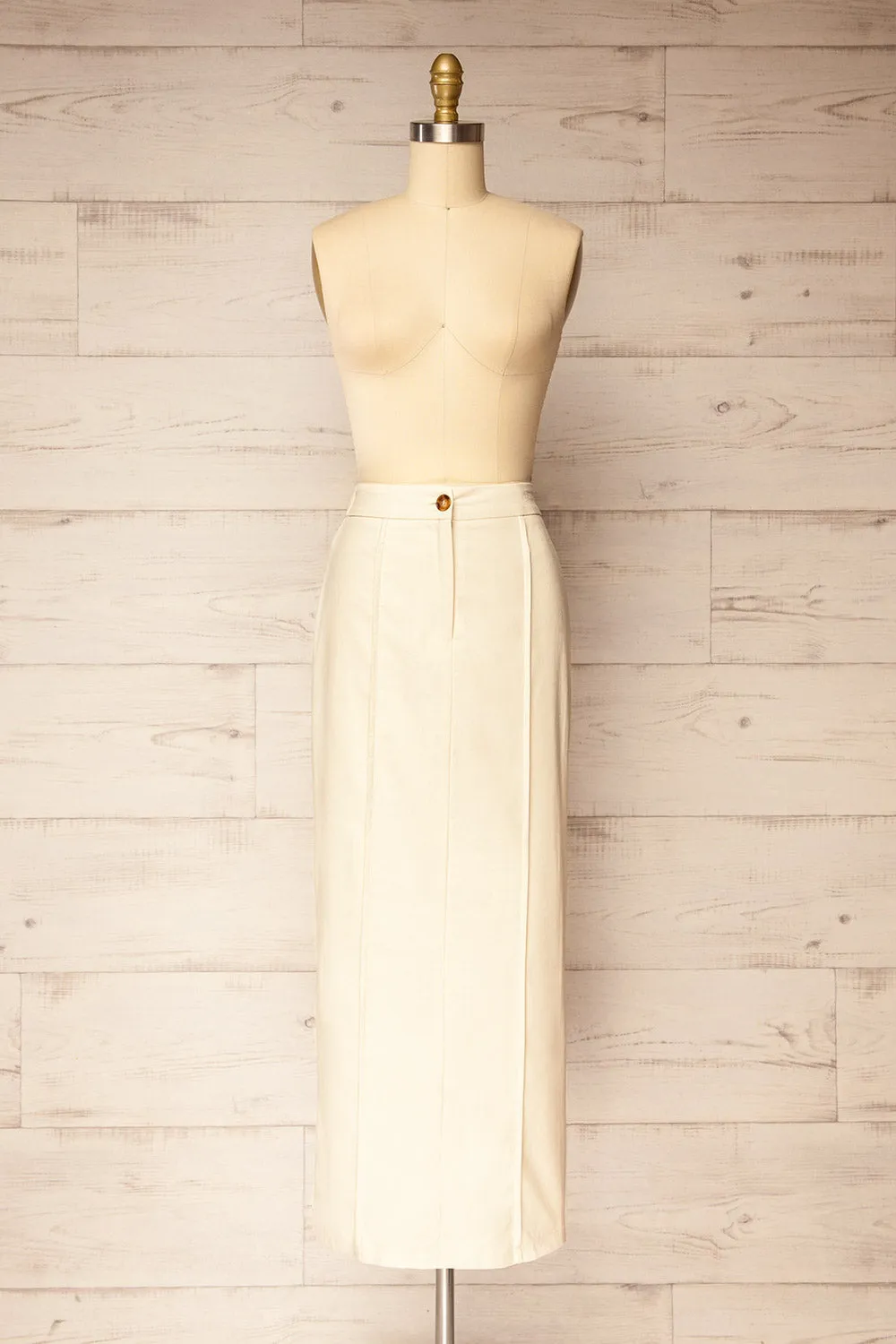 Kakani Beige | High-Waisted Straight Midi Skirt sold by Boutique 1861