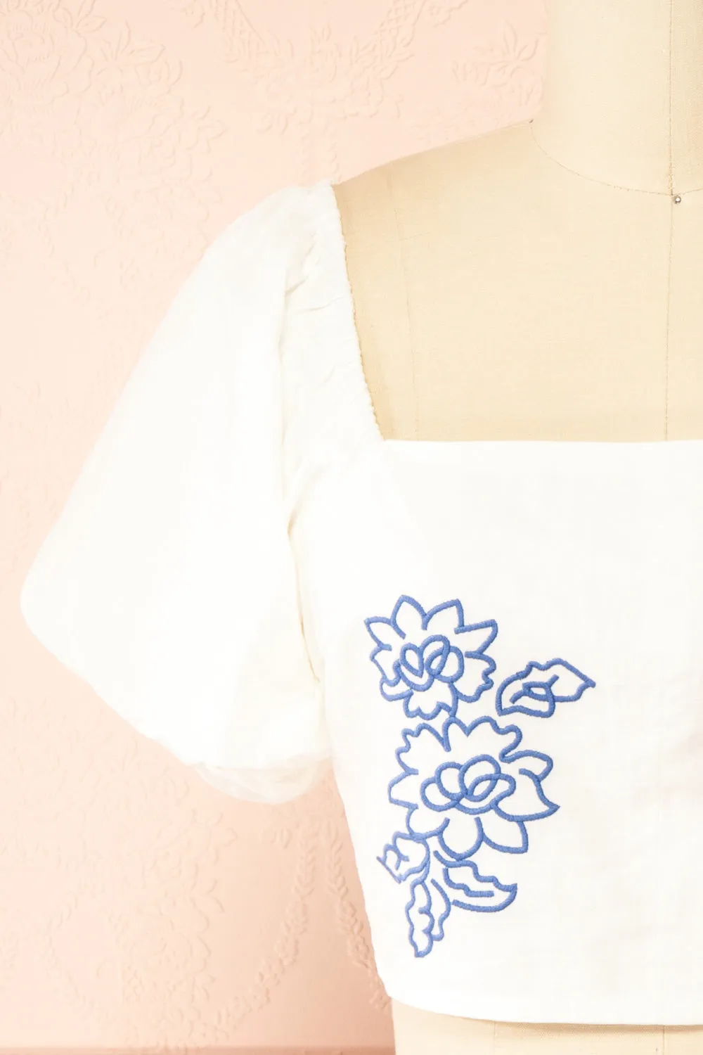 Sonnet | White Corset Top with Blue Floral Embroidery sold by Boutique 1861 product image thumbnail 2