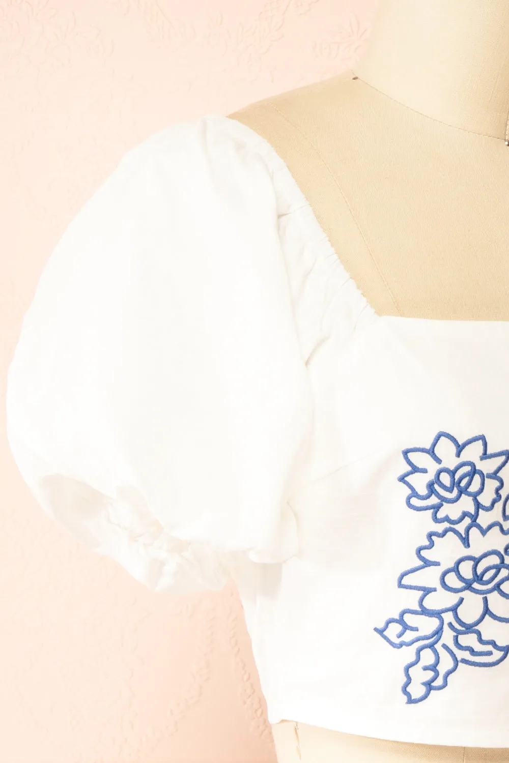 Sonnet | White Corset Top with Blue Floral Embroidery sold by Boutique 1861 product image thumbnail 4