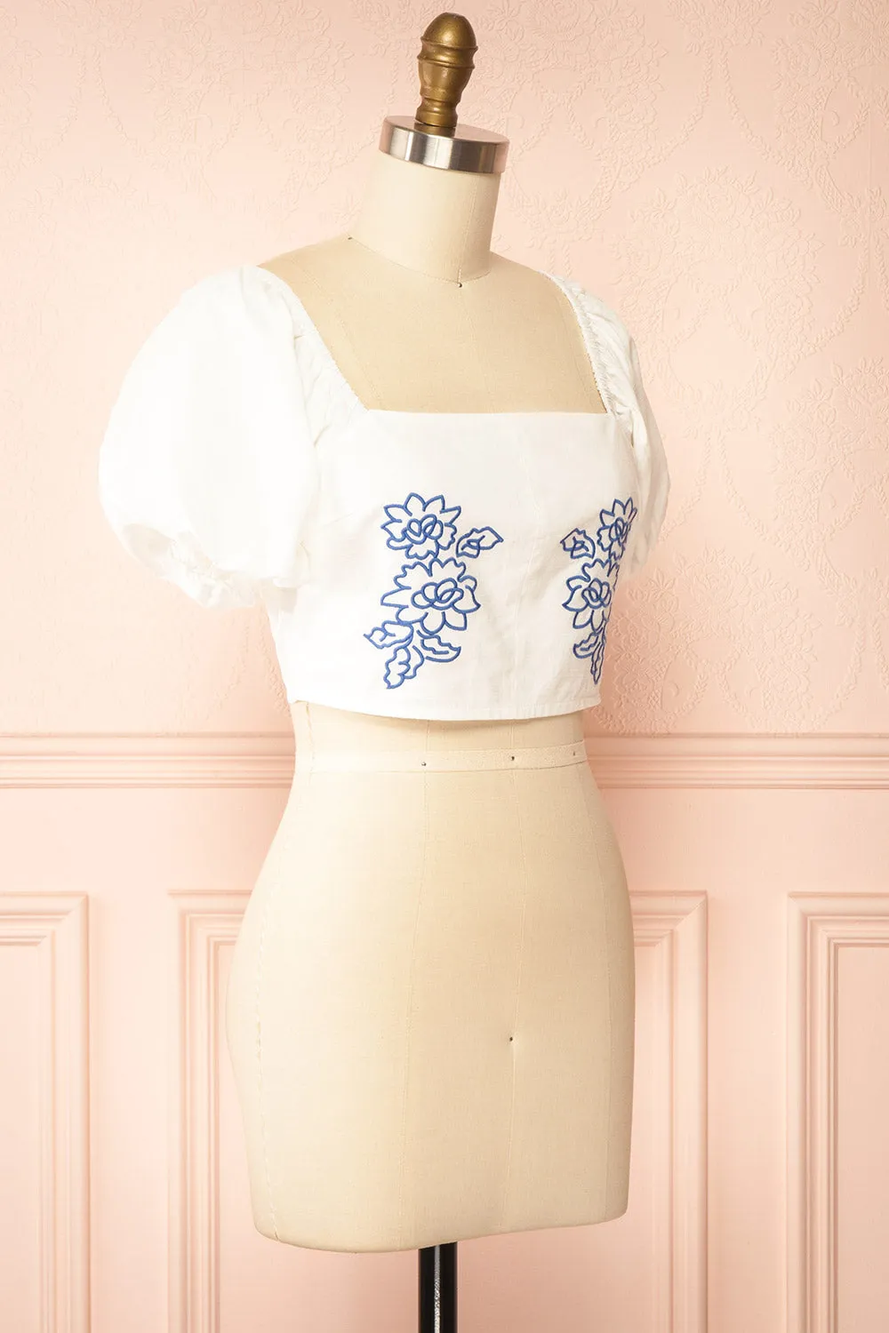 Sonnet | White Corset Top with Blue Floral Embroidery sold by Boutique 1861 product image thumbnail 3