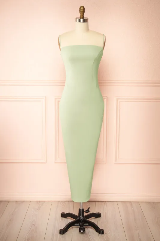 Arannia Mint | Fitted Midi Dress with Laced Back sold by Boutique 1861