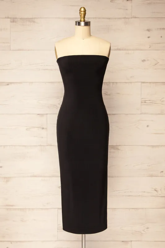 Victorya Black | Strapless Fitted Midi Dress sold by Boutique 1861