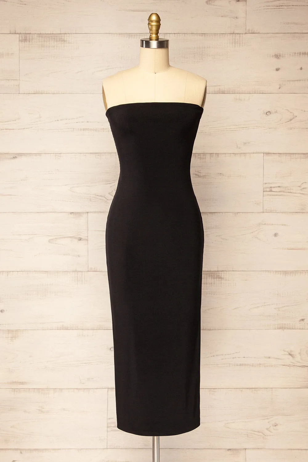 Victorya Black | Strapless Fitted Midi Dress sold by Boutique 1861