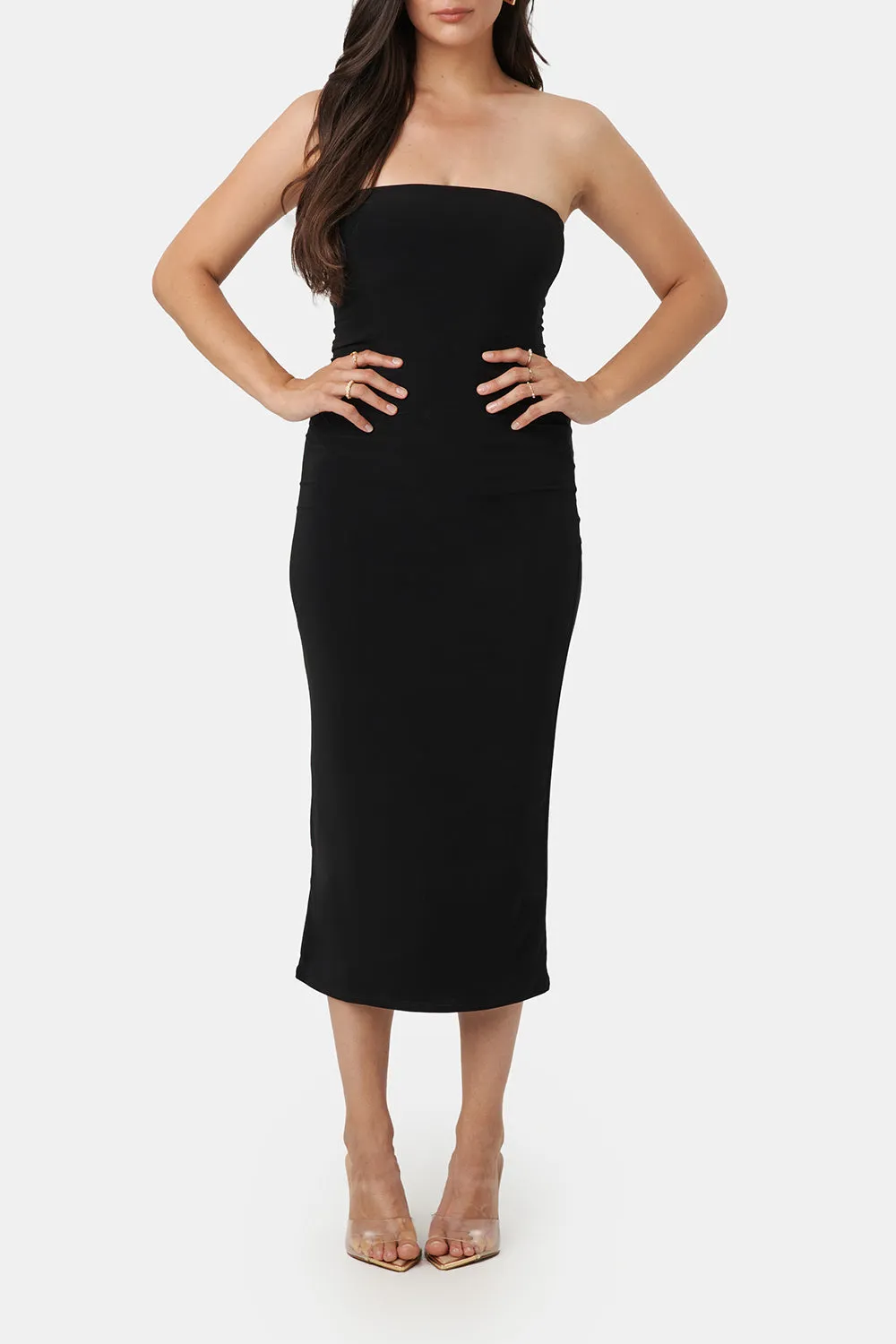 Victorya Black | Strapless Fitted Midi Dress sold by Boutique 1861 product image thumbnail 2