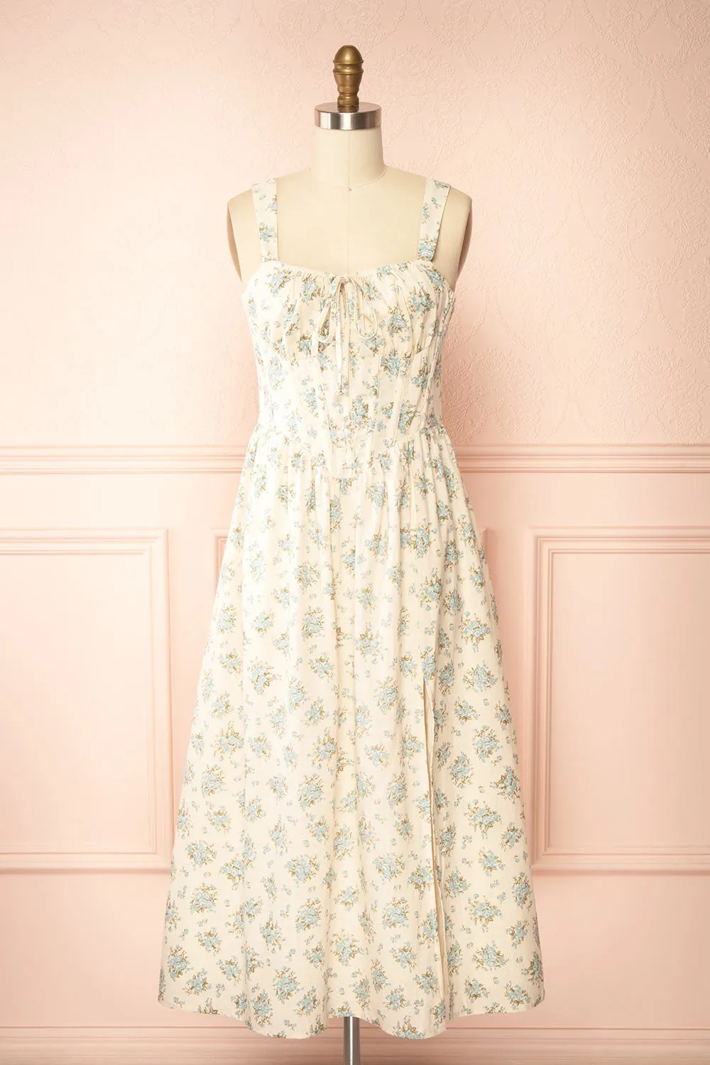 Chinaka | Midi Floral Corset Dress with High Slit sold by Boutique 1861