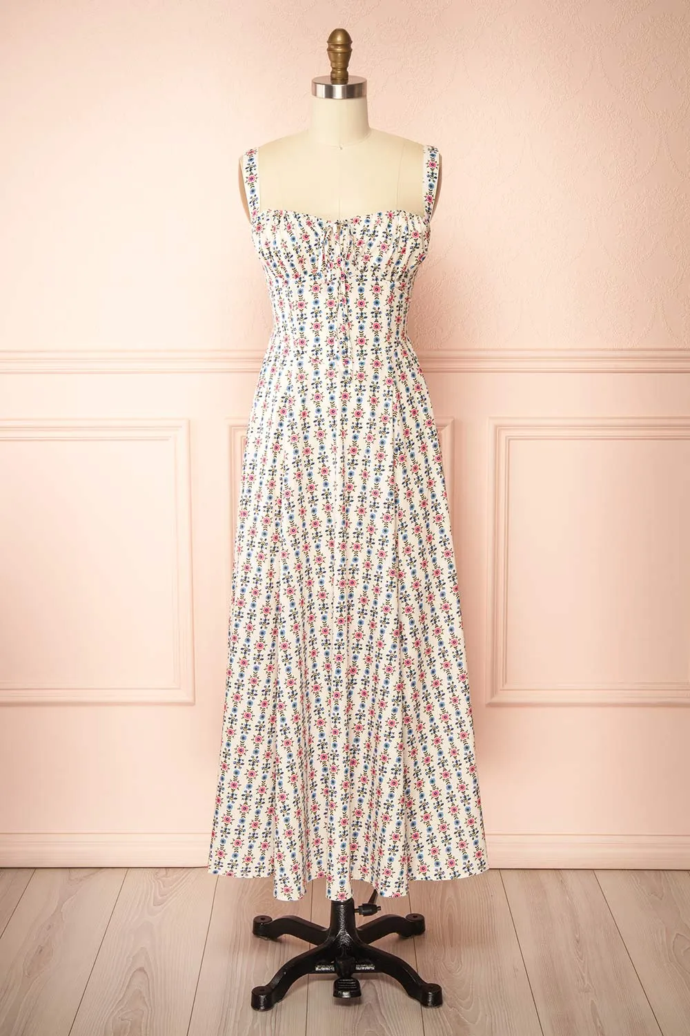 Cinzia | Floral Midi Dress with Corset Top sold by Boutique 1861