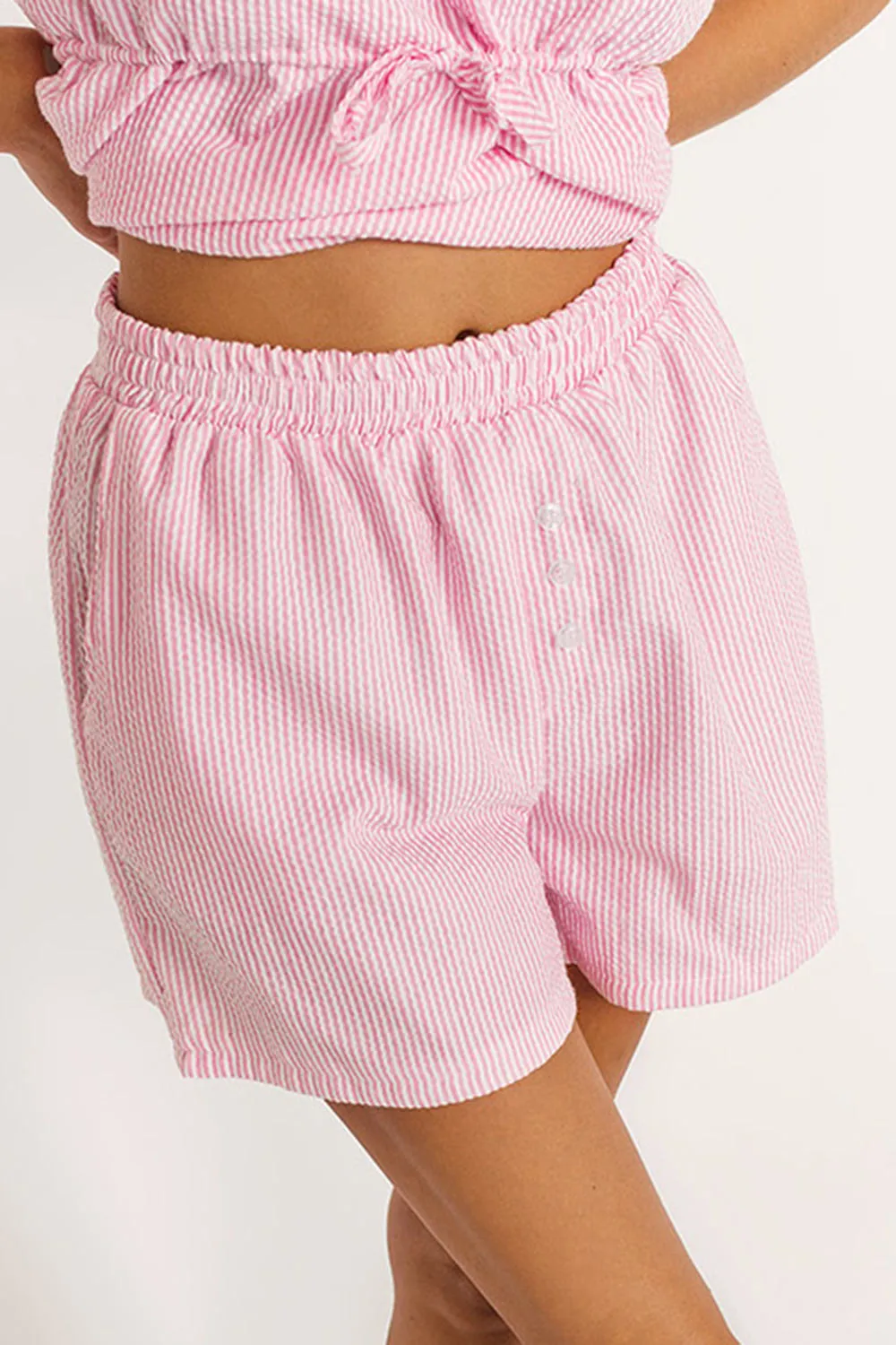 Audrey Pink | Striped Shorts with Elastic Waist and Pockets | Dailystory sold by Boutique 1861 product image thumbnail 4
