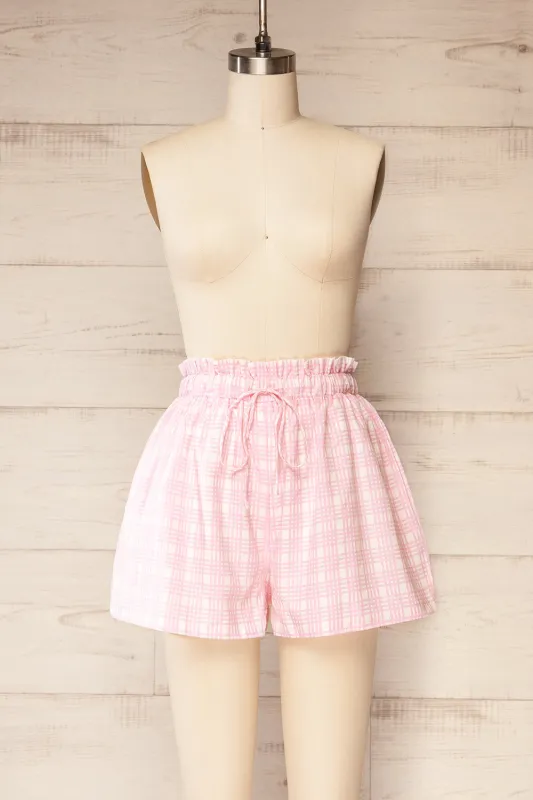 Uzumaki | High-Waisted Pink Gingham Shorts sold by Boutique 1861