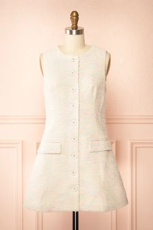 Tamiki Pink | Short Button-Up Tweed Dress sold by Boutique 1861