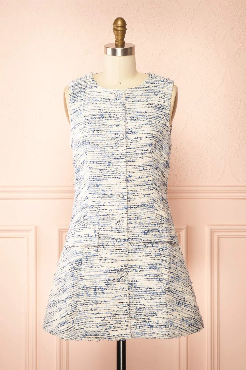 Tamiki Blue | Short Button-Up Tweed Dress sold by Boutique 1861
