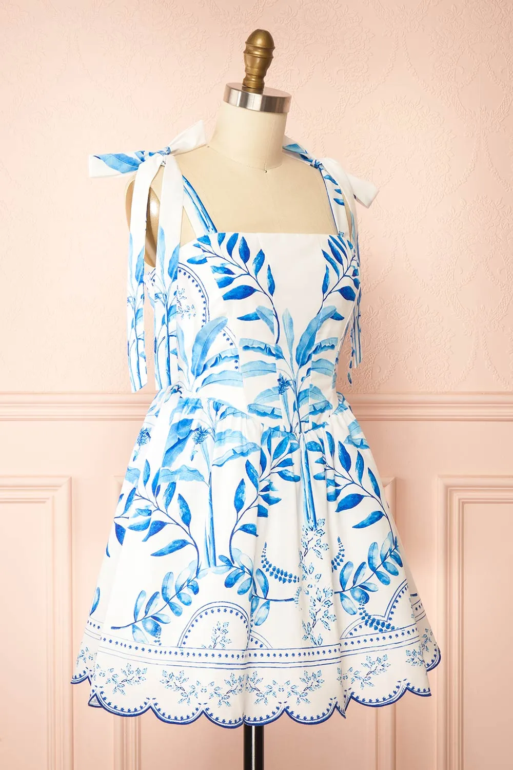 Rayanne White | Short Dress w/ Blue Leaves Print sold by Boutique 1861 product image thumbnail 4