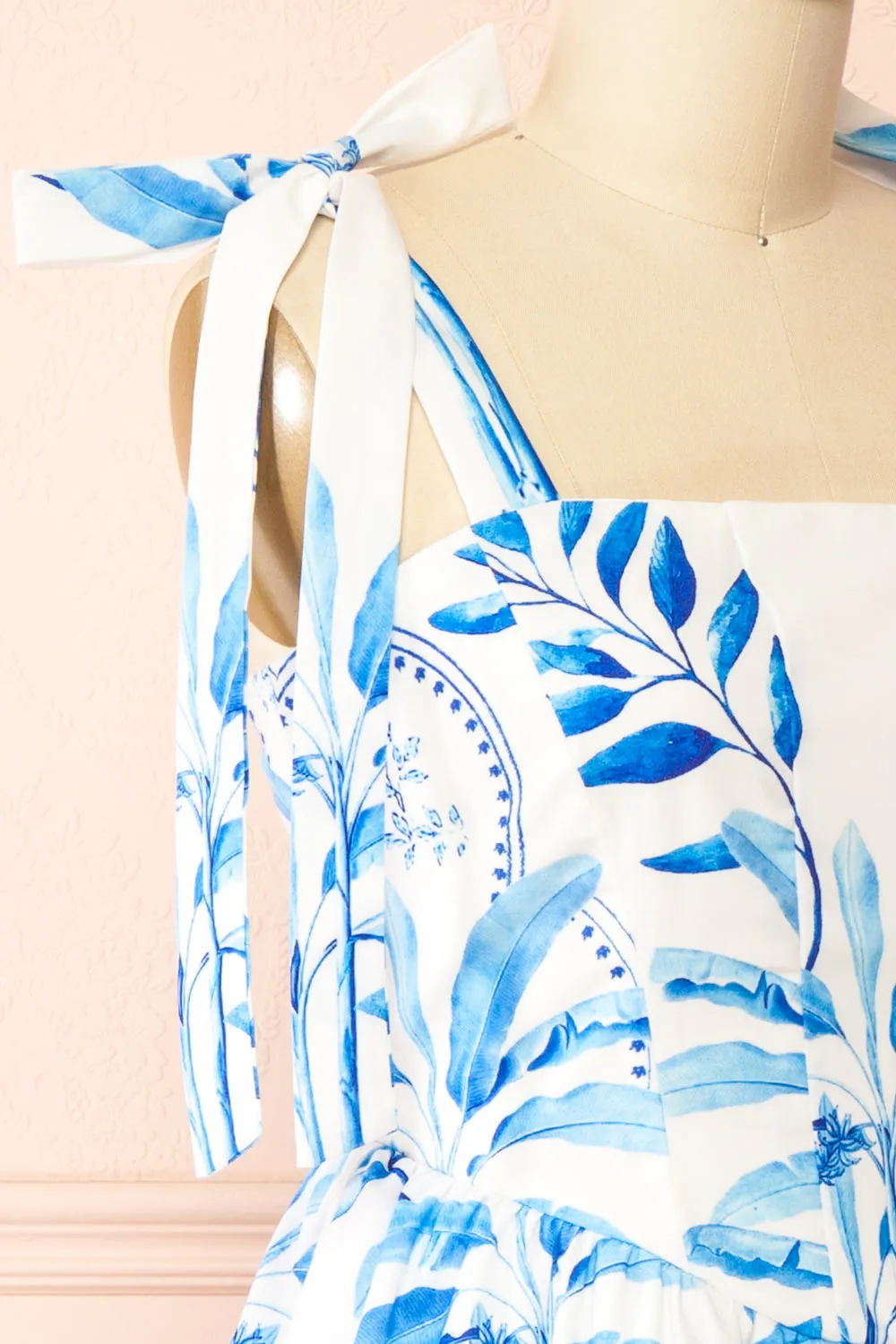 Rayanne White | Short Dress w/ Blue Leaves Print sold by Boutique 1861 product image thumbnail 5