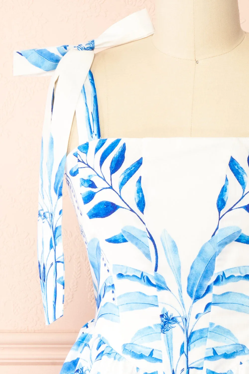 Rayanne White | Short Dress w/ Blue Leaves Print sold by Boutique 1861 product image thumbnail 3