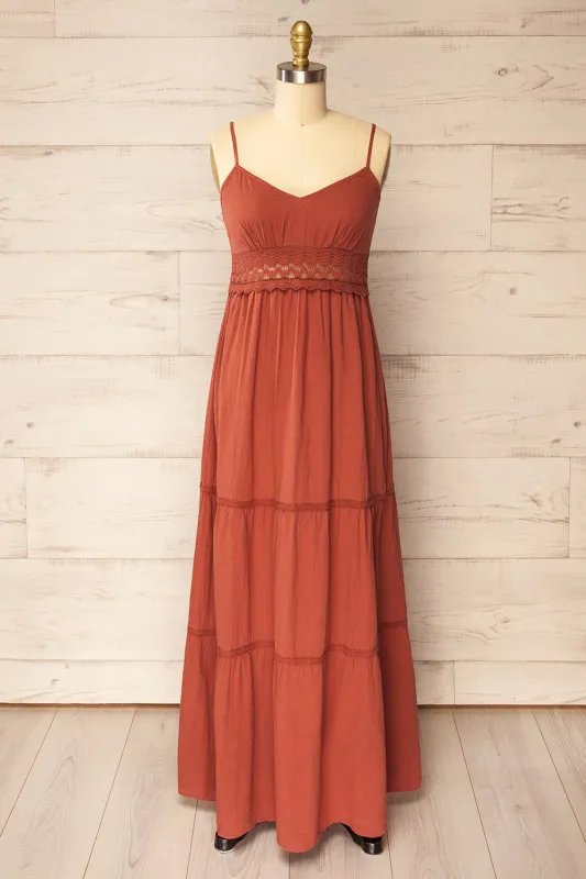 Eregli | Rust Linen Maxi Dress sold by Boutique 1861