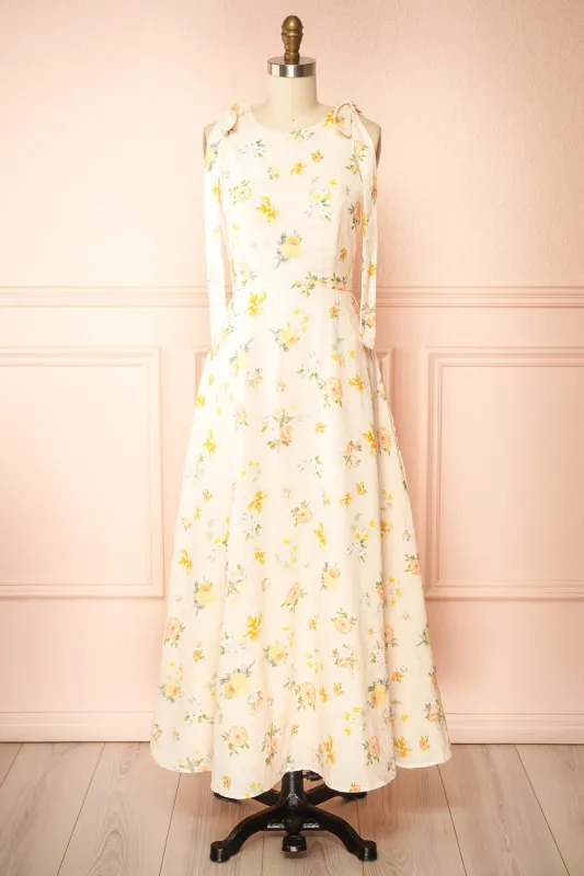 Albanne | Maxi Floral Dress with Bow Straps sold by Boutique 1861