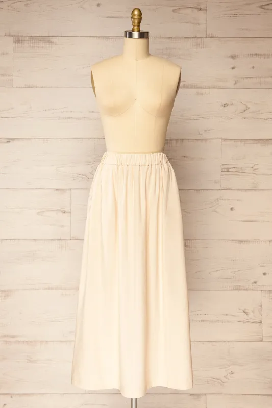 Cyriel Beige | Beige Linen Midi Skirt w/ Pockets sold by Boutique 1861