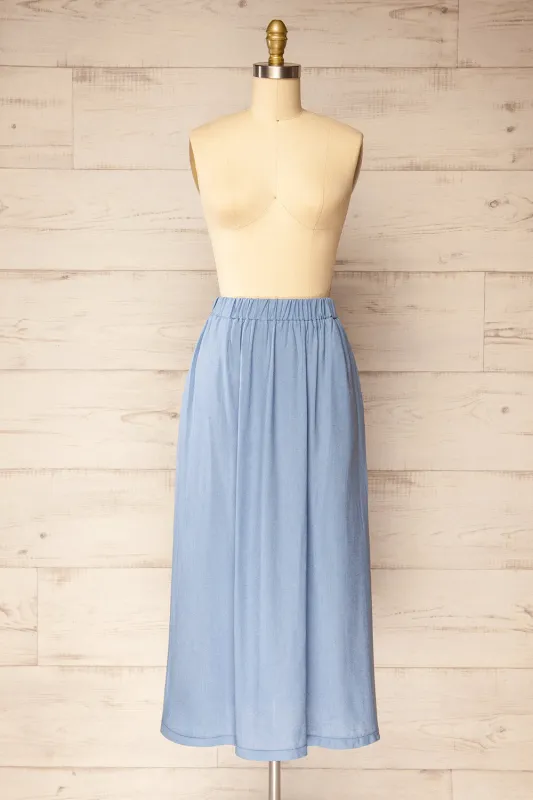 Cyriel Blue | Linen Midi Skirt with Pockets sold by Boutique 1861