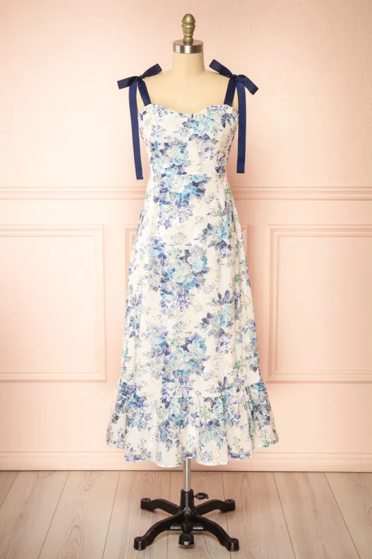 Hoonji | Floral Midi Dress w/ Tie Straps sold by Boutique 1861