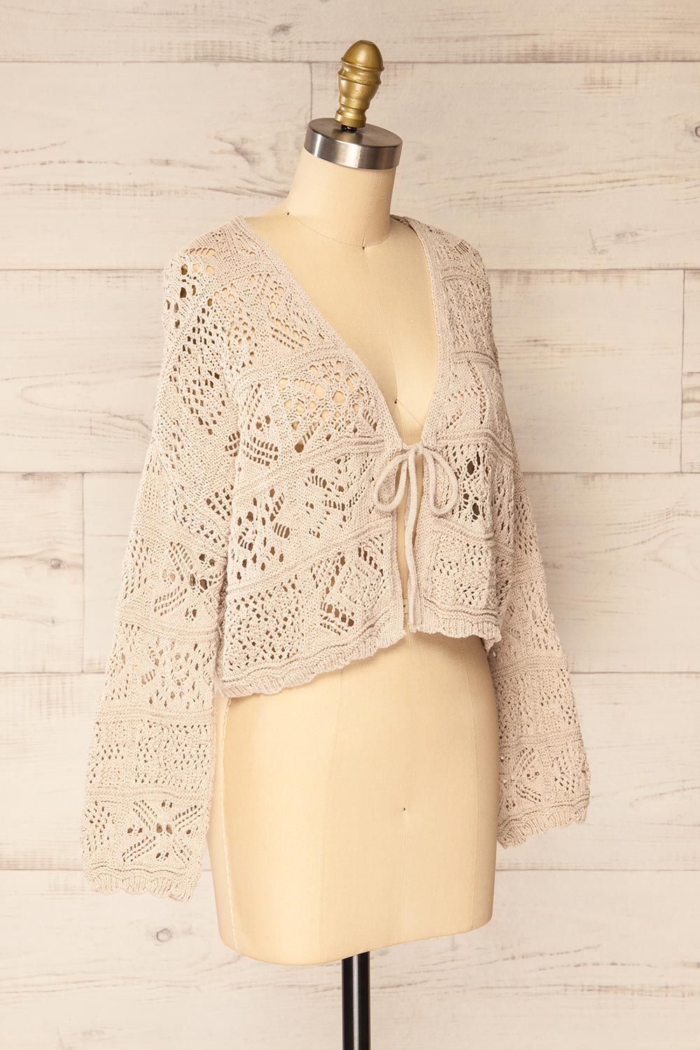 Ripson Beige | Cropped Crochet Cardigan sold by Boutique 1861 product image thumbnail 3